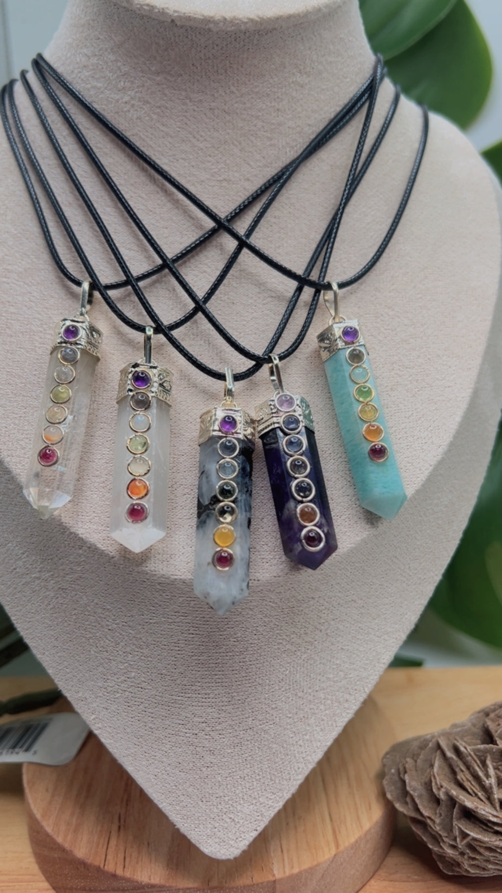 Chakra Crystal Point Cord Necklaces