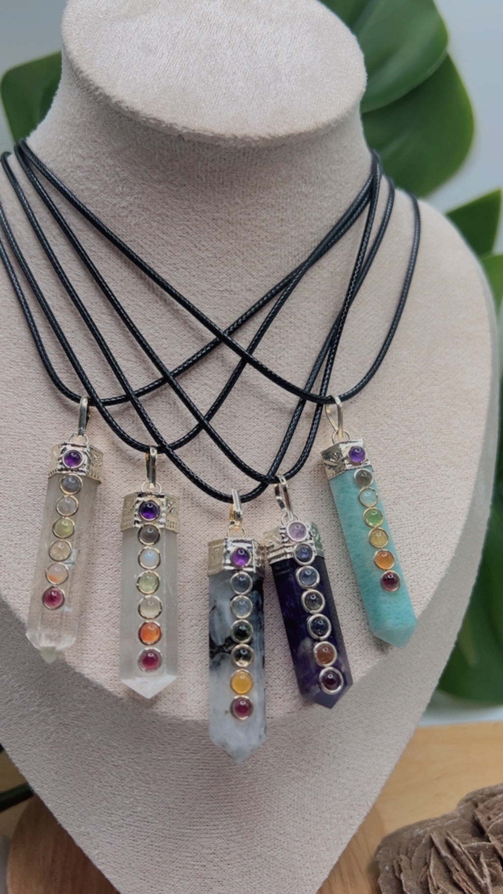 Chakra Crystal Point Cord Necklaces